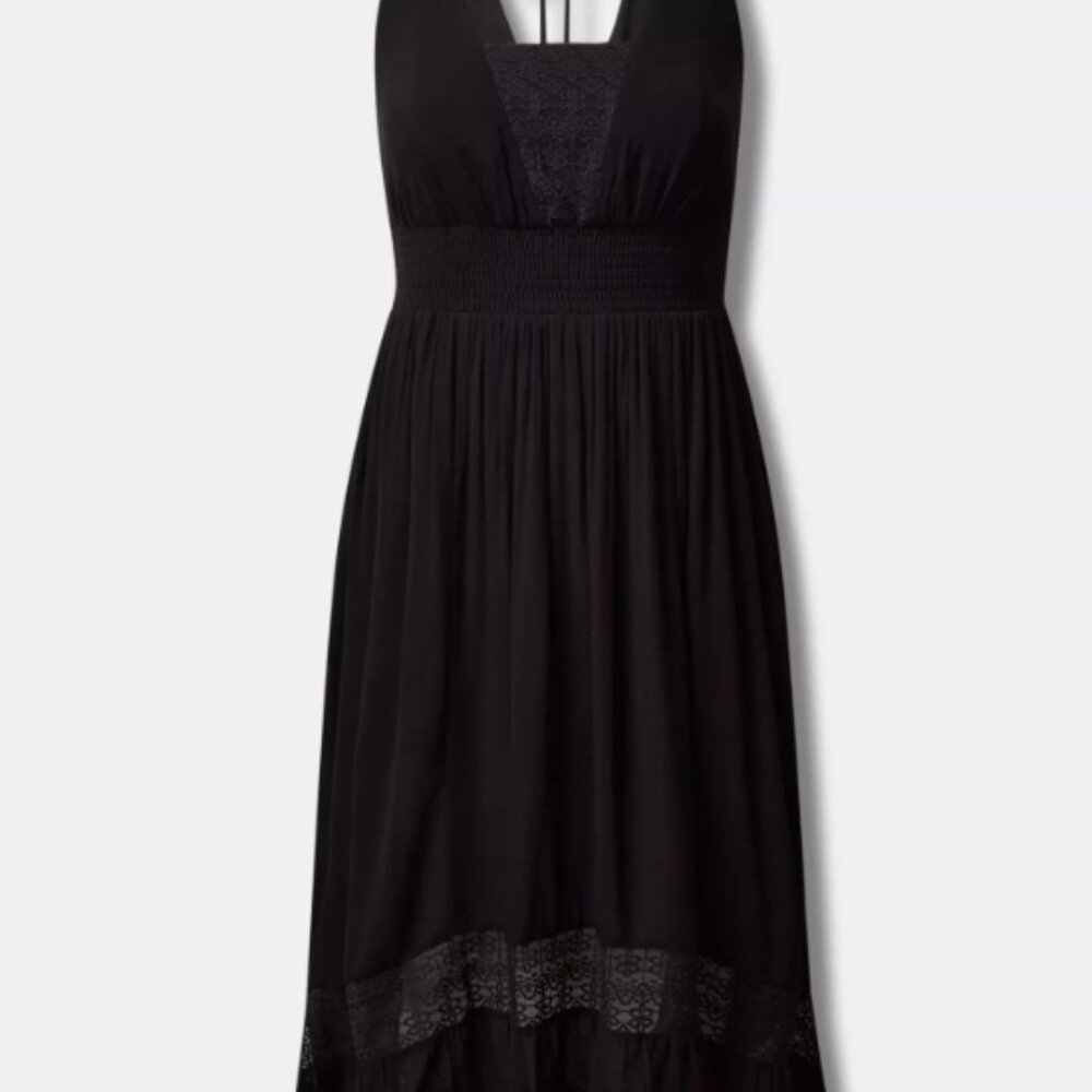 Torrid Maxi Gauze Lace Inset Hi-Low Dress – Deep Black | Size 4 - Picture 14 of 14